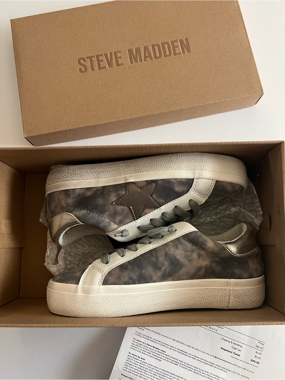 Steve Madden women’s Gray Tie-Dye Low-Top starling Sneakers new in box